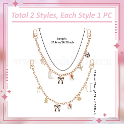 2 шт. 2 стиля сплав эмалированный бант сапог сердце кошелек декоративные цепи HJEW-UN00084