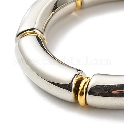 女の子の女性のために設定された分厚いカーブチューブビーズストレッチブレスレット  アクリル＆ccbプラスチックビーズブレスレット  ゴールドカラー  ホワイト  内径：2-1/8インチ（5.5cm）  3個/セット&nbsp;BJEW-JB06949