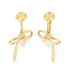 Фурнитура для сережек-клипс в виде банта из латуни для полупросверленных бусин KK-T071-10G