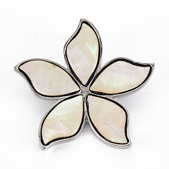 Брошь в форме цветка из натуральной белой ракушки G-N333-012A-RS