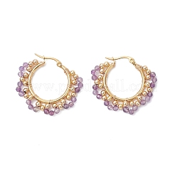 Серьги-кольца из латуни с натуральным аметистом&nbsp;EJEW-TA00782-03