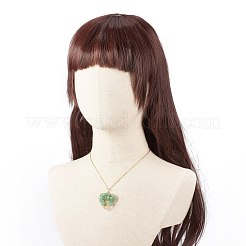 天然グリーン アベンチュリン チップ ハート ツリー オブ ライフ ペンダント ネックレス  女性用ライトゴールドメッキ304ステンレススチールワイヤーラップジュエリー  17.72インチ（45cm）&nbsp;NJEW-JN03906-02