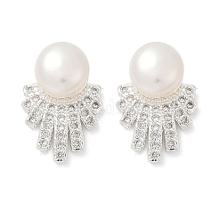 Круглые серьги-гвоздики из латуни с микропаве из прозрачных кубических цирконий EJEW-U072-01S