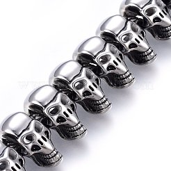 304ステンレススチールリンクブレスレット  カニカン付き  スカル  アンティークシルバー  9インチ（23cm）  25.5x14mm&nbsp;BJEW-L631-16AS