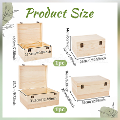 2 caja de embalaje de madera de 2 tamaños con tapa abatible&nbsp;CON-WH0086-247