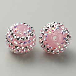 ストライプ柄樹脂ラインストーンビーズ  ラウンド  DIYジュエリー用  キーホルダーとビーズペン  ライトローズ  19.5~20x17.5mm  穴：2.8mm&nbsp;RESI-WH0034-20I