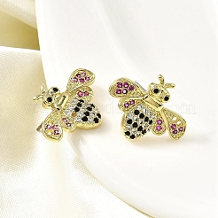 Серьги-гвоздики из латуни с разноцветными кубическими цирконами в виде пчел&nbsp;EJEW-L261-017G