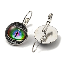 真鍮のイヤリングピン付きドラゴンアイガラスフレンチフックピアス  グリーン  29mm&nbsp;EJEW-Q798-01B