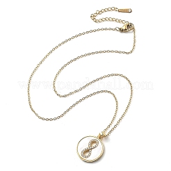 Плоские круглые ожерелья с подвеской в виде ракушки № 8 и кубического циркония&nbsp;NJEW-D288-04G