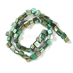 染め天然淡水シェルビーズ連売り  ナゲット  ミディアムシーグリーン  7.5~9x9.5~15x5~9mm  穴：0.9mm  約42~50個/連  14.45''~14.76''（36.7~37.5センチメートル）&nbsp;SHEL-P016-01I