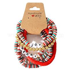 6 шт. Рождественские эластичные браслеты из полимерной глины Heishi для женщин AZ3870