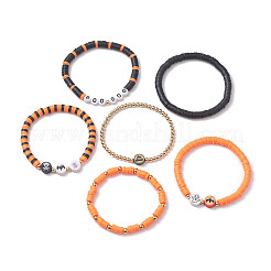 6 Stück 6 Stile Halloween handgemachte Polymer Clay Perlen Stretch Armbänder Sets&nbsp;X1-BJEW-TA00490