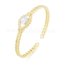 Кубический цирконий конский глаз открытый браслет-манжета BJEW-G651-04G-03