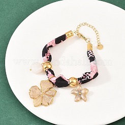 Браслеты с подвесками в виде цветка из нержавеющей стали 304 и натурального кварца&nbsp;BJEW-P375-01G