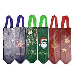 Рождественские нетканые многоразовые складные подарочные пакеты для бутылок вина с ручкой ABAG-C012-03