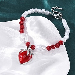 Браслеты с подвесками из прозрачного кубического циркония из клубничной латуни с микропаве BJEW-G740-04P