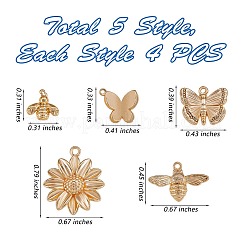 20個5スタイル真鍮ペンダント  混合図形  18KGP本金メッキ  8~20x8~17x2~4.5mm  穴：0.8~1.6mm  4個/スタイル&nbsp;KK-SZ0001-77