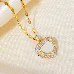 Collier élégant en forme de cœur avec pendentif en zircon cubique transparent et chaîne à damier pour femme&nbsp;MS3018