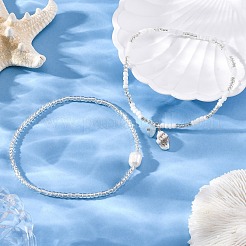 8 стиль летние эластичные браслеты на щиколотку из натурального жемчуга и круглых стеклянных бусин AJEW-AN00670