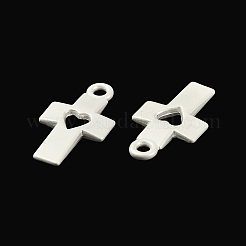 メッキ合金ペンダント  ハートチャーム付きクロス  マットシルバーカラー  18.5x10x2mm  穴：1.8mm&nbsp;PALLOY-Q445-25