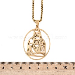 Ожерелья с подвеской в форме овала из нержавеющей стали 201 с полыми бусинами&nbsp;LS-NJEW-K283-05G