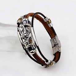 Голова дракона кожаный шнур многожильных браслеты BJEW-P0001-12