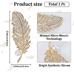 1 шт. броши из сплава перьев со стразами и пластиковой жемчужиной&nbsp;JEWB-GF0001-48