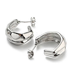Cシェイプ スタッドピアス  女性のための真鍮のアクセサリー  カドミウムフリー＆鉛フリー  プラチナ  22x11mm&nbsp;EJEW-G355-07P
