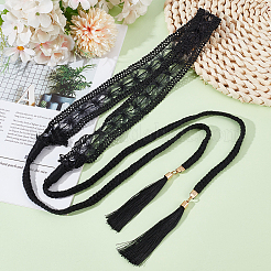 1 шт. хлопковые и льняные цветочные кружевные пояса с кисточками для талии и живота&nbsp;AJEW-GF0012-32C