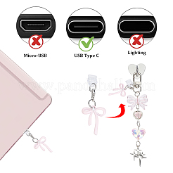 1 Set Handyhalter und Anhänger in Herz- und Schleifenform aus Zinklegierung und Acryl&nbsp;AJEW-ME0002-81B