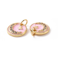Плоские круглые подвески с луной и звездами из латуни с микропаве из прозрачного кубического циркония KK-G435-41G