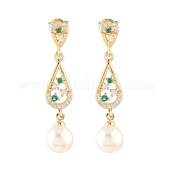 Серьги-гвоздики из латуни с микропаве и кубическим цирконием в форме каплевидной формы&nbsp;EJEW-C172-08G