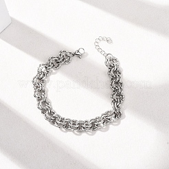 Gehämmertes Doppelring-Gliederarmband aus Edelstahl 304 für Damen&nbsp;BJEW-G780-06P-01
