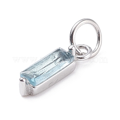 304ステンレススチールキュービックジルコニアペンダント  長方形  ステンレス鋼色  ライトブルー  17x4x4mm  穴：5mm&nbsp;STAS-E487-21P-9