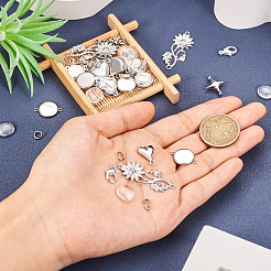 DIYブレスレット作成検索キット  ガラスカボションを含む  合金の留め金  真鍮製チェーンエクステンダー  スター＆ハート＆フラワーステンレススチールカボションセッティング＆合金コネクターチャーム  ステンレス鋼色  167個/箱&nbsp;DIY-TA0004-82