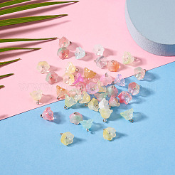 38個のガラスチャーム  花  プラチナトーンの真鍮ループとグリッターパウダー付き  グラデーションカラー  ミックスカラー  10.5x11mm  穴：2mm&nbsp;GLAA-TADJ0001-19