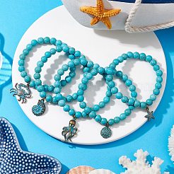 5 set di braccialetti elastici con perline sintetiche turchesi&nbsp;BJEW-JB10970