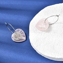 Boucles d'oreilles créoles en quartz rose naturel et acier inoxydable 304 pour femmes&nbsp;EJEW-G475-05P-08