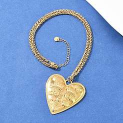 Цепочка из пшеницы с кулоном в виде человеческого лица из нержавеющей стали 304&nbsp;NJEW-P430-03B-G