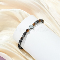 Bracelets extensibles en perles de pierre de lave naturelle&nbsp;BJEW-JB13943