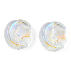 透明なガラスビーズを電気  ABカラー  スターとムーン  クリアAB  14x12.5x5mm  穴：1mm&nbsp;GLAA-N035-036-K01
