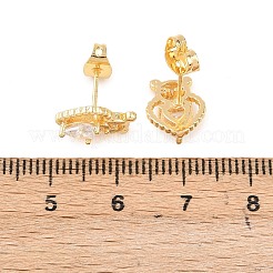 Серьги-гвоздики из латуни с микро-паве и прозрачным фианитом в форме сердца&nbsp;EJEW-C172-02G