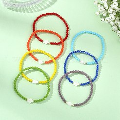 女性用、7色不透明ガラス＆合成非磁性ヘマタイト＆ターコイズビーズのストレッチブレスレットセット7個  カメ  ミックスカラー  内径：2.17インチ（5.5cm）  1pc /カラー&nbsp;BJEW-JB13946