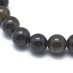 Bracelets extensibles en perles d'obsidienne brillante dorée naturelle&nbsp;BJEW-K212-A-020