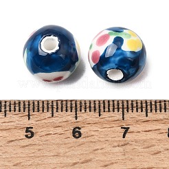 手作りの陶器ビーズ  手描きの陶器ビーズ  花模様の丸  マリンブルー  12.5mm  穴：2~2.5mm&nbsp;PORC-A034-03E