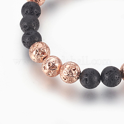 Bracciale elasticizzato con perline in pietra lavica naturale&nbsp;BJEW-P233-A04