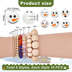 60 шт. 6 стиля круглые рождественские бусины в виде снеговика из дерева европейские WOOD-PH0003-05