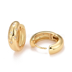 Серьги-кольца со звездами из прозрачного кубического циркония EJEW-C022-06G-01