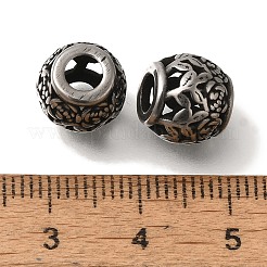 304ステンレススチールヨーロピアンビーズ  大穴ビーズ  葉とロンデル  アンティークシルバー  10x9.5mm  穴：4mm&nbsp;STAS-D191-05M-AS