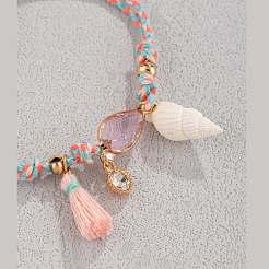 Браслеты на ногу из плетеного хлопкового шнура с подвесками в виде капли из богемского сплава и натуральных ракушек для женщин&nbsp;FS-WGB863D-01